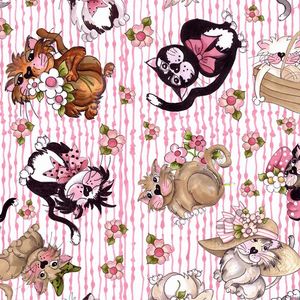 *Loralie Designs* Fancy Cats Toss pink stripe