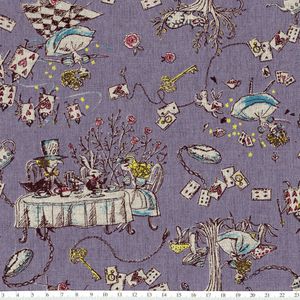 *Kei Fabric* MIYAKO KAWAGUCHI 不思議の国のアリス ラベンダー 50×54