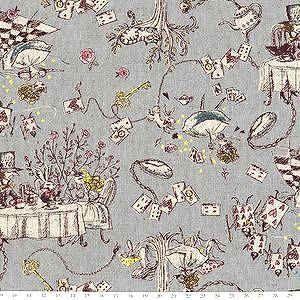 *Kei Fabric* MIYAKO KAWAGUCHI 不思議の国のアリス ストーングレイ 50×54