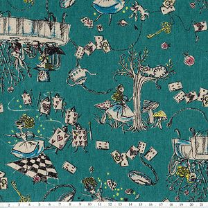 *Kei Fabric* MIYAKO KAWAGUCHI 不思議の国のアリス ターコイズグリーン 50×54